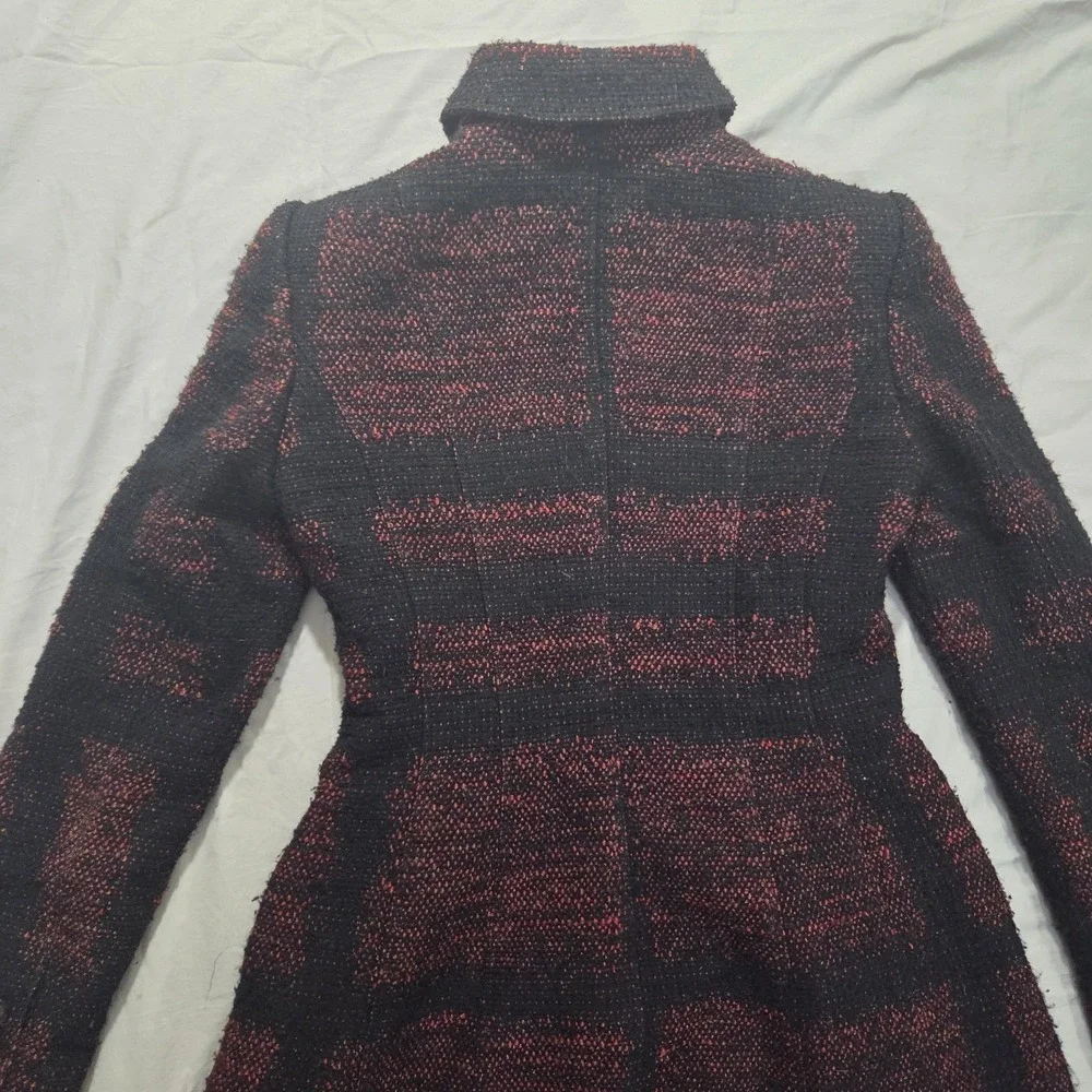 Burberry Check Coat Fitted Prorsum Burgundy Black Ladies Size US 2 / UK 4 *READ* - Picture 16 of 16